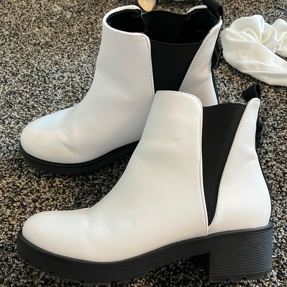 White and Black Boots